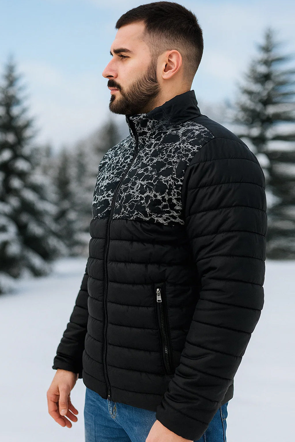 Black Full Sleeves Puffer Jacket - Modern Style