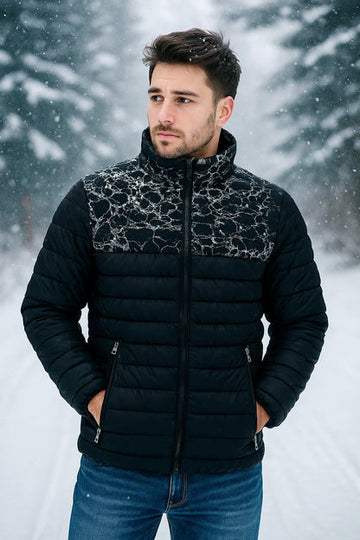Black Full Sleeves Puffer Jacket - Modern Style