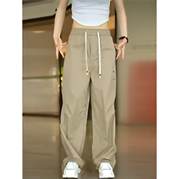 American Retro Casual Pants for Men Summer Trendy Straight-Leg Wrinkle-Free Cargo Pants Versatile Loose Sports Drape Wide-Leg Pants